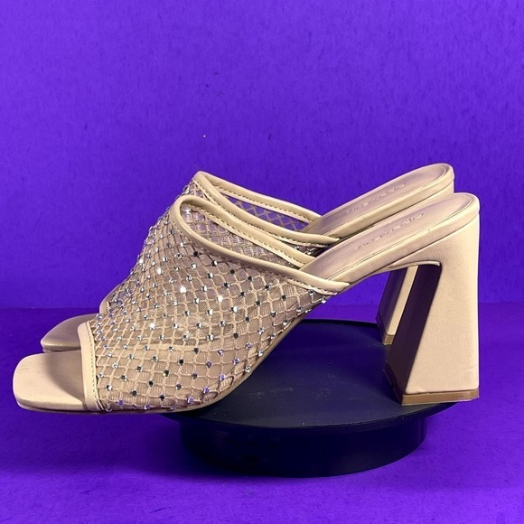 Open Edit Sienna Beige Mesh Jewel Embellished Block Heel Sandal Women's Size 11 - Picture 3 of 8